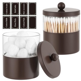 Gaussra Bronze Qtip Holder, Bathroom Jar - Stainless Steel Apothecary Jars with Stickers - Farmhouse Decor Qtip Dispenser for Qtips, Cotton Balls, Swabs, Makeup Sponges (2-Pack)