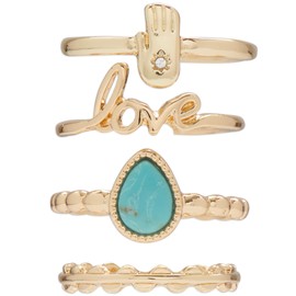 Lucky Brand Turquoise Love Ring Stack, Gold, Size 7