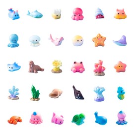 Syrvnto Pack of 30 Mini Ocean Animals, Sea Animals Figures Resin Animal Toy Algae Miniature Figures Sea Animals Set for Aquarium Decoration, Miniature Landscape, DIY Craft Accessories