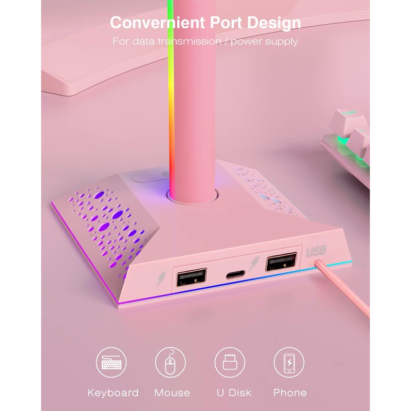 Headphone Stand PC Gaming Accessories - RGB Headset Stand Headphone