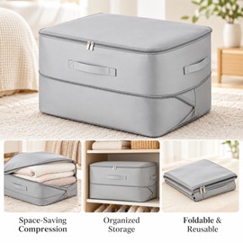 Large Gray Compression Storage Bag for Clothes & Bedding – Space-Saving Foldable Organizer for Closets and Moving
