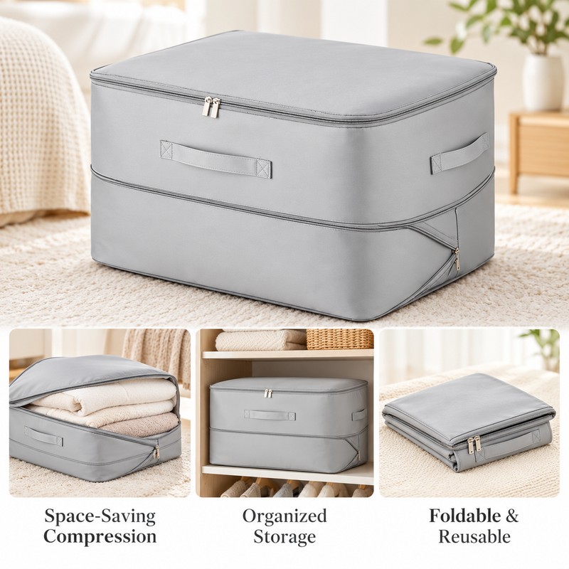 Large Gray Compression Storage Bag for Clothes & Bedding –