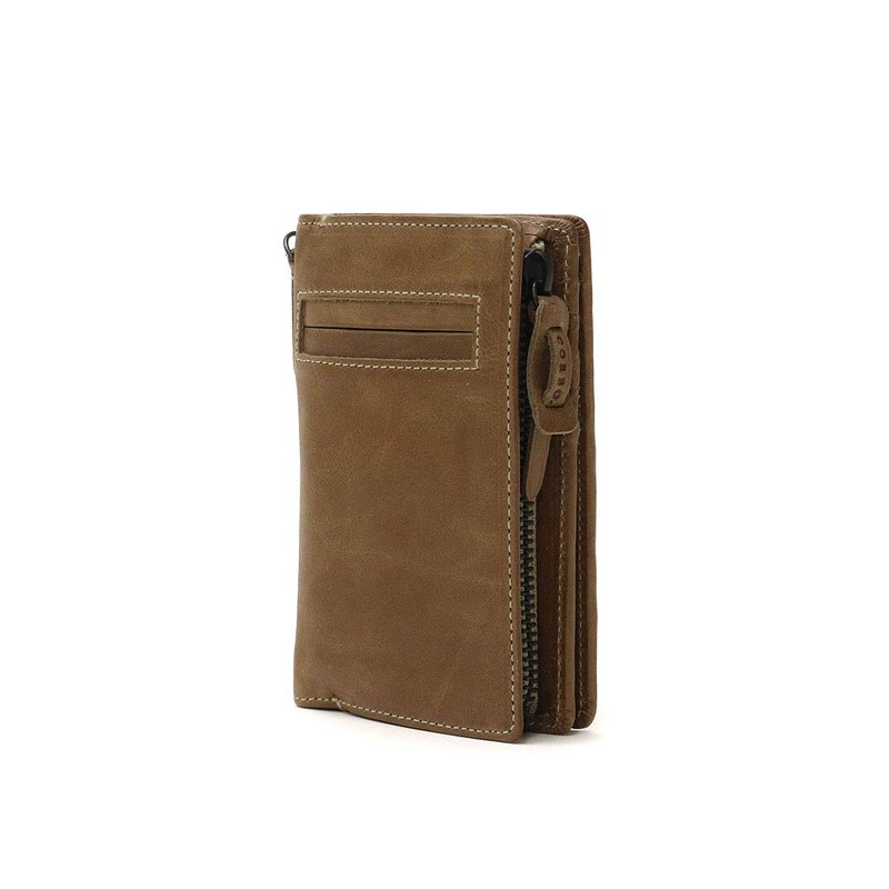 Corvo CO-8LO-9933 Men's Bi-Fold Wallet, L-Shaped Zipper, Genuine Leather, dark