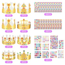 24 Pcs Paper Crowns Party Crown Golden Card Crowns With 1560 Stickers Jubilee Crowns for Kids to Decorate Prince Princess Crowns Hats for Kids Adults Party