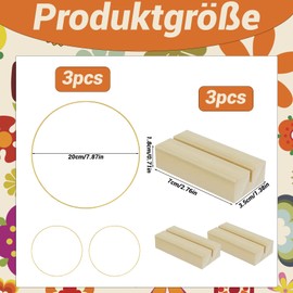 DvBCNMe Metal Rings for Crafts, Set of 3 Decorative Rings with Base, 20 cm Metal Ring with Wooden Stand, DIY Decoration for Dried Flower Wreath, Wedding Decoration, Table Decoration and Wall