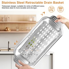 ARNTY Kitchen Strainer Stainless Steel – Extendable – Strainer Basket Over Sink Strainer, Kitchen Strainer, Pasta Strainer, Strainer Basket Sink, Cooked Pasta Drain, Kitchen Utensils, Vegetables,