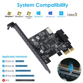 YBBOTT PCIE SATA Expasion Card USB 3.2 GEN1 5Gbps Type E Key A and USB 3.0 19pin Front Panel Expansion Board Compatible with XP WIN7 WIN8 Vista WIN10 WIN11 32BIT 64BIT Linux