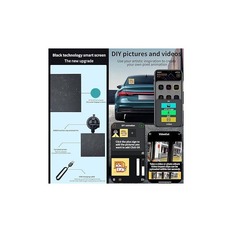 Led Display For Car, Programmable Led Screen Night Light, App