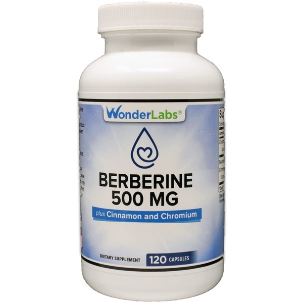 Wonder Laboratories Berberine HCL 500mg + Cinnamon & Chromium Maintenance for Glucose, Metabolism, Heart & Immune System Health Gluten & GMO Free - 120 Capsules