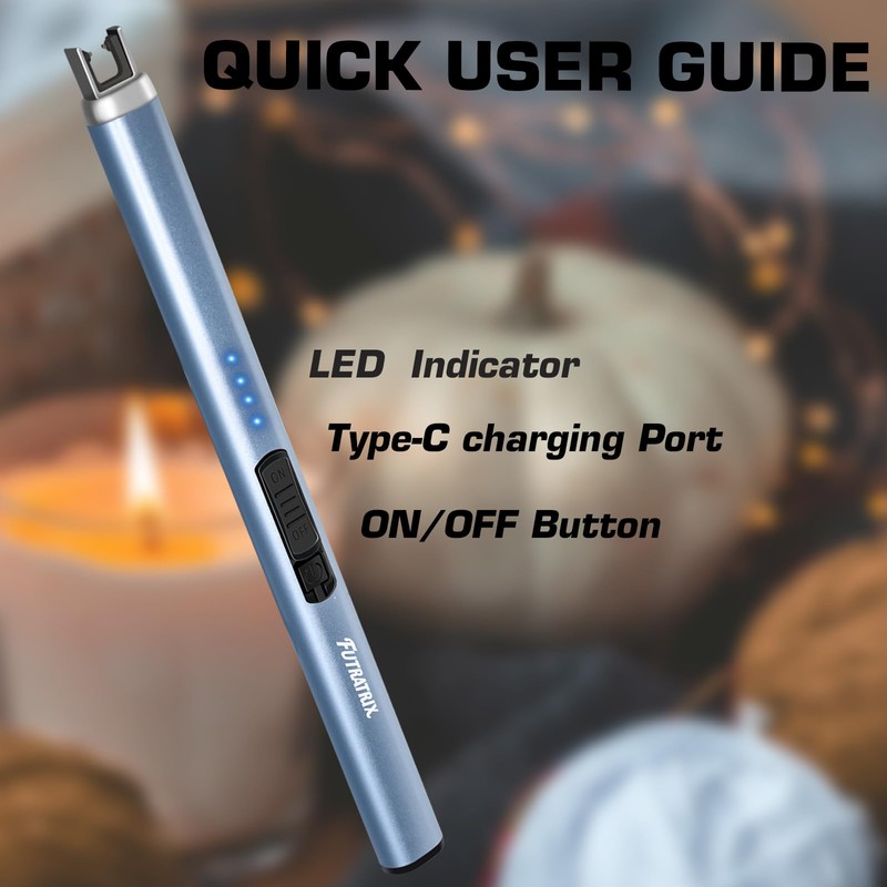 Futratrix Electric Candle Lighters Arc Windproof Flameless USB Rechargeable Lighter