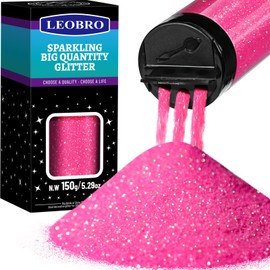 LEOBRO Pink Glitter, Glitter, 150g/5.29oz Hot Pink Glitter Fine Glitter, Iridescent Glitter Powder Craft Glitter Body Glitter Face Glitter, Extra Fine Glitter for Resin DIY Crafts, 0.2MM