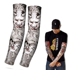 Pipfun Arm Cover, Tattoo Sleeves, Arm Cover, Sun Protection, Tattoos, Cool Sensation, Sweat Absorbent, Quick Drying, Anti-Slip, UV Protection, Cover, Sun Protection, For Sports Activities, Costume, Cosplay, Ice Sleeve, Demon, Free Size