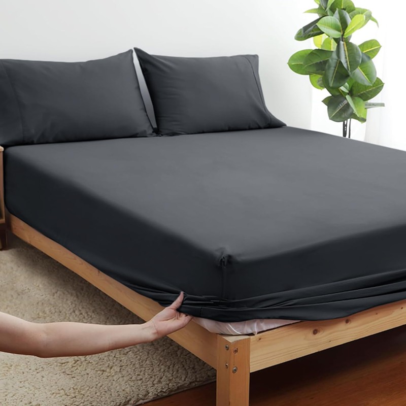 SSW HOMES King Fitted Sheet Charcoal - Deep Pocket 16