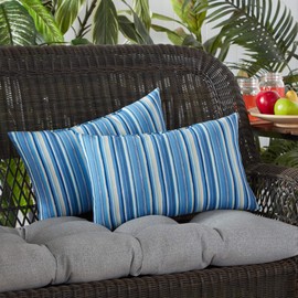 Greendale Home Fashions Set of 2 Outdoor 19x12-inch Rectangle Throw Pillows, Steel Blue Stripe