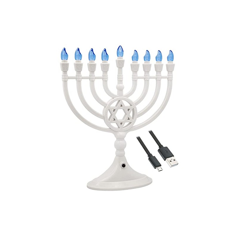The Dreidel Company Traditional LED Electric White Hanukkah Menorah -