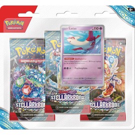 Pokémon Pokémon-Sammelkartenspiel: 3er-Pack-Blister Karmesin & Purpur – Stellarkrone: Latias (3 Boosterpacks & 1 holografische Promokarte)