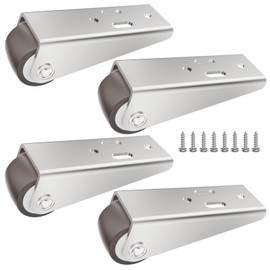 Mixizigoz Mini Low Profile Fixed Caster Wheels, Side Mount Caster Fit for Wooden Furniture, Cabinets, and Underbed Drawers - 0.9 Inch Silent Rubber Rolling Wheel with Screws (4)