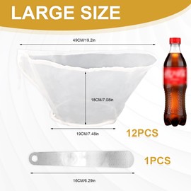 12pcs Nylon Multifunctional Cheese Cloths Strainer Bag, Bowl-Shaped Reusable Cheesecloth Filter Bags,Equipped With 1Spoon,for Vegetables,Soy Milk,Nut Milk Bag, Dumpling Filling, Coffee(Large Size)