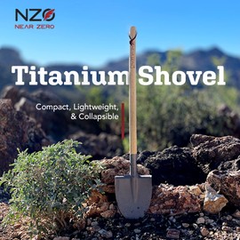 Near Zero Titanium Survival Shovel, Compact Ultralight Collapsible Camping & Backpacking Tool, Sharpened Edge for Chopping, Multi-Function Outdoor Gear