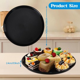 Fabnati Black Plastic Serving Tray, Round Fast Food Tray, Set of 6