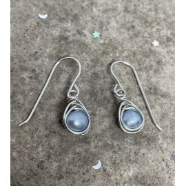 Handmade Sterling Silver Blue Freshwater Pearl Dangle Earrings, Dainty Earrings