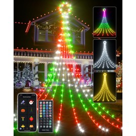 Outdoor Christmas Decorations Tree Lights for Yard - 16.5FT Dynamic Star String Lights Waterfall App Control Color Changing Music Timer, Christams Lights Plug in 245 LEDs for Outside Xmas Home Decor