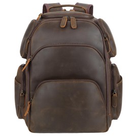 TIDING 15.6 Inch Leather Laptop Backpack for Men Multi Pockets Business Computer Daypack 21L Travel Rucksack