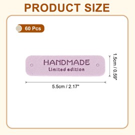 uxcell 60 Pcs Leather Tags for Handmade Items, 0.59" x 2.13" Handmade Leather Labels Embossed Leather Tags with Holes Sewing Labels for Clothing Knitting DIY Jean Bag Shoe Hat, Purple