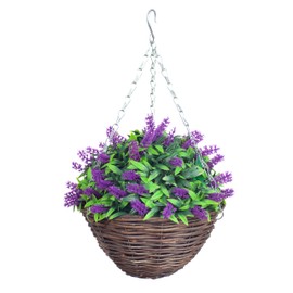 Best Artificial 10 inch Lavender Hanging Basket - Suitable for Outdoor Use - Weather Resistant (Purple)