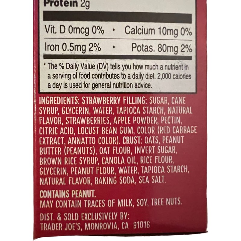 Trader Joe's PB&J Peanut Butter Strawberry Fruit Oat Bar Gluten