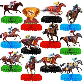 12PCS Horsing Racing Honeycomb Centerpieces Kentucky Derby Decorations for Kentucky Derby Party Decorations Horse Racing Decorations Kentucky Derby Party Supplies (blue green)