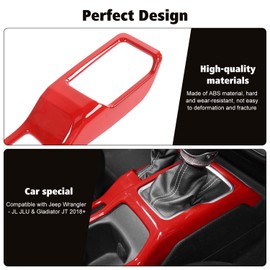 RT-TCZ Center Console Gear Shift Panel Trim Cover 4WD Four Wheel Drive Cup Holder Panel Trim Cover Decoration Interior Accessories for Jeep Wrangler JL JLU & Gladiator JT 2018-2024,Red
