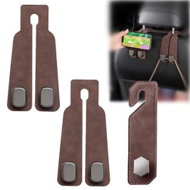 3PCS Car Seat Back Hook, Leather Car Seat Organiser Hooks, Universal Car Back Seat Headrest Hanger ,Car Seat Purse Hook,Car Hanger Storage Car Seat Back Organizer for Bags,Purses, Handbags (Brown)