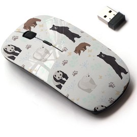 mouse inalámbrico de 2.4 G con bonito diseño de patrón para todas las computadoras portátiles y computadoras de computadora con nanorreceptor - Panda Polar Bear Negro