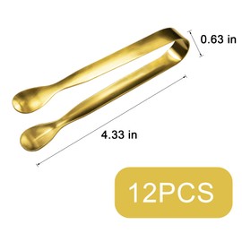 JCREN 12 Pcs Serving Tongs, Small Serving Utensils for Parties Catering Gold Tongs, Food-Grade 304 Stainless Steel Mini Appetizer Tongs for Tea Party Coffee Bar, 4" Sugar Tongs - Gold
