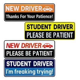 DUSCOKE Student Driver Magnet for Car, Please Be Patient Magnetic Reflective Auto Bumper Sticker, Reusable Movable Car Safety Warning Sign for Rookie, New Driver (4PCS/Rectangle)