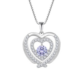 STARCHENIE Angel Wings Necklaces for Women, 925 Sterling Silver Love Heart Pendant Necklace Birthstone Jewelry, Sterling Silver, Cubic Zirconia