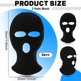 uinnossvc Pack of 2 Balaclava, 3-Hole Balaclava, Balaclava, Full Face Cover for Men and Women, Breathable, Windproof, Ski Mask for Winter, Outdoor, Sports, black