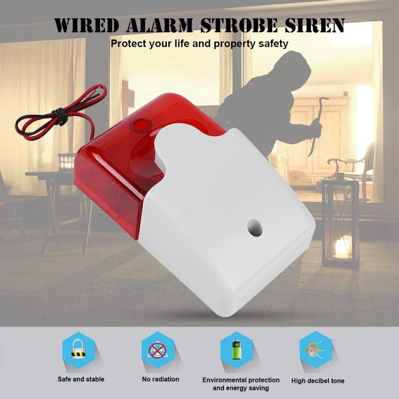 Sonew Flashing Light Strobe Siren, DC 12 V Wired Alarm