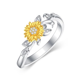 LWXIE Diamond Sunflower Ring for Women 925 Sterling Silver Sunflower Band Ring with Lab Grown Diamond Jewelry Gifts Ring Size: 5