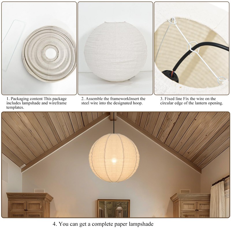 20X20inch Large Hanging Lamp Shade Round Linen Pendant Lamp Shade