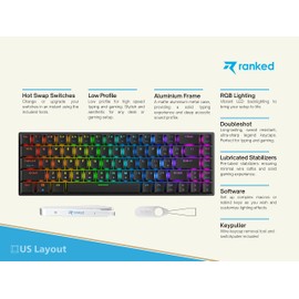 Ranked G65 Guardian 65% | Estructura de Aluminio | Teclado Mecánico Low Profile Hotswap | 68 Teclas RGB LED Multicolor para PC/Mac Gamer| QWERTY EE. UU. (Negro, Gateron Low Profile Brown)