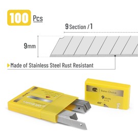 Bates- Snap Off Blades, 100 pcs, 9mm, 60 Degree, Sharp Blades Stainless Steel Razor Blades, Replacement Blades, 9mm Snap Off Blades