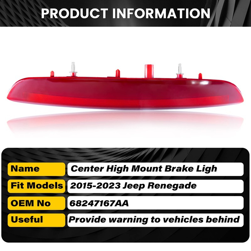 FHRHRY 68247167AA, High Mounted Third Brake Light Compatible with Jeep