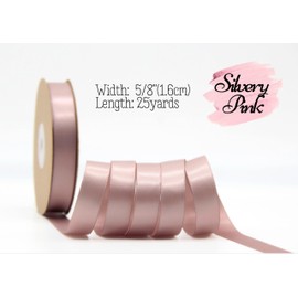 LASOIE Satin Ribbon for Flower Bouquet Gift Wrapping for Crafts Bows for Girls Hair Presents Bookmarks Birthday Party Decorations Wedding Invitations Decorative for Craft Silvery Pink 16mm 5/8 Inches