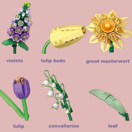 Ranedo Bouquet Set, Flower Building Toy Sets, Artificial Flower, 534 Piece Botanical Collection for All Ages Unique DIY Flower Home Decoration for Kids Girls Boys Yellow