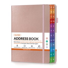 SUNEE Address Book with Colorful Alphabetical Tabs, Address Notebook Organizer for Record Contacts, 5.3'' x 7.7''- Rose Gold