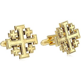 Symbols of Faith "Inspirations" 14k Gold-Dipped Jerusalem Cross Round Cuff Links