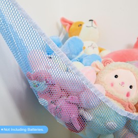 MHJY Toy Hammock Stuffed Animals Toy Storage Net with LED Light Large Corner Hanging Soft Cuddly Plush Mesh Organizer with Remote Control 8 Kinds of Llight Mode for Kids Nursery Bedroom