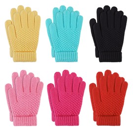 TAGVO 6 Pairs Kids Knitted Gloves, Children Jacquard Gloves Winter Thermal Magic Gloves Full Finger Stretchy, Kids Knitted Gloves MittenThermal Fleece for Boys Girls 5-12Y
